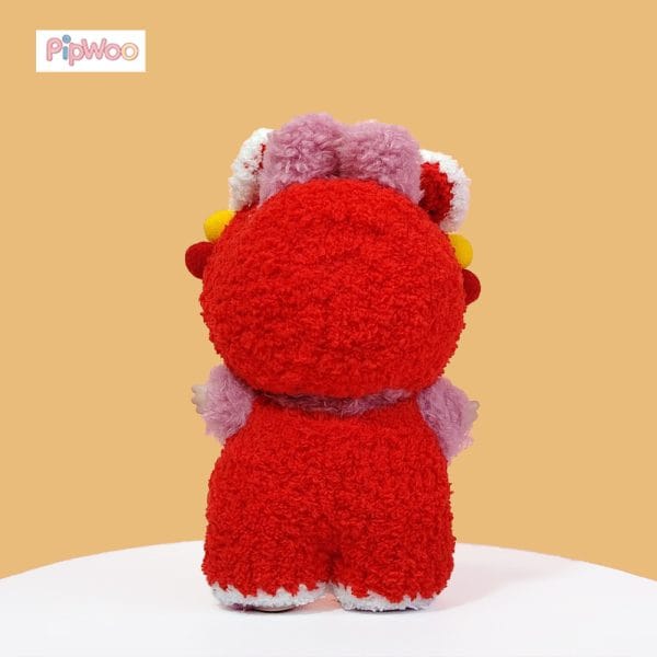 Back view of PipWoo Crochet Lion Dance Outfit for Labubu Dolls, displaying detailed crochet craftsmanship and unique design elements.