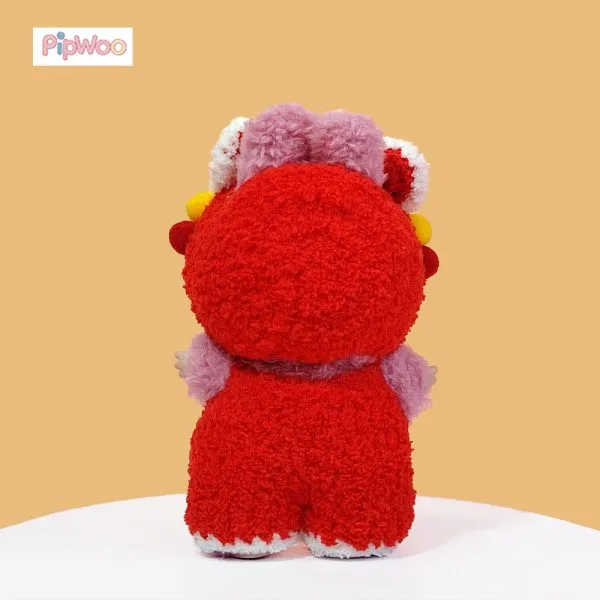 Back view of PipWoo Crochet Lion Dance Outfit for Labubu Dolls, displaying detailed crochet craftsmanship and unique design elements.