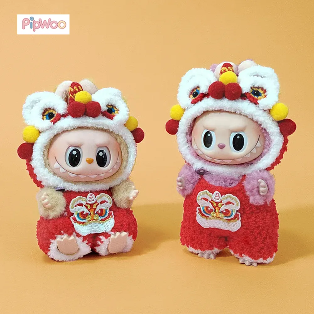 PipWoo Crochet Lion Dance Outfit for Labubu Dolls on display, showcasing intricate handmade crochet details.