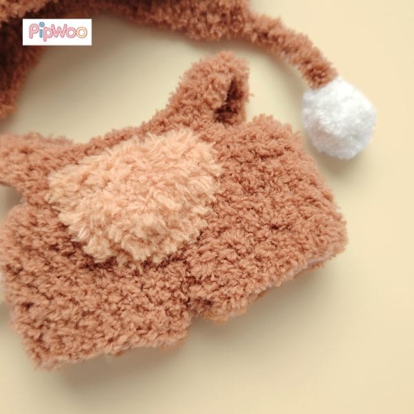 Zoomed-in view of PipWoo Tawny Trails Labubu Bear Outfit capturing delicate crochet patterns and material quality.