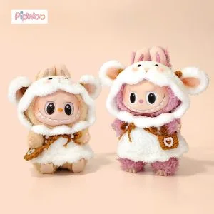 PipWoo Handmade Crochet Labubu Clothes - Baa Baa Bliss main view showcasing the overall handcrafted sheep outfit with soft crochet textures.