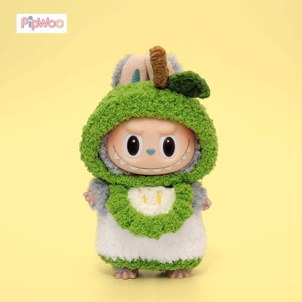 Front view of Crochet Labubu Clothes - Fresh Apple Fantasy highlighting detailed crochet work and vibrant green accents.