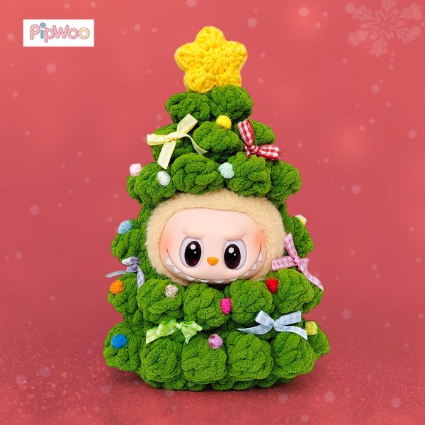 Front view of Crochet Labubu Clothes – Twinkle Tree(Light‑Up) highlighting layered crochet branches and pastel ribbon bows