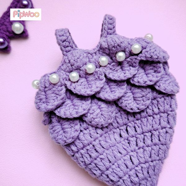 Close-up of Crochet Labubu Clothes – Purple Mermaid emphasizing the textured scales and fine stitch work