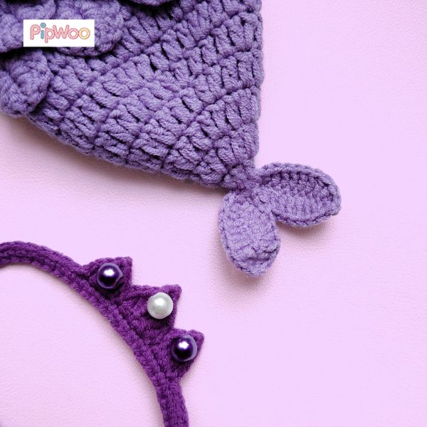 Zoomed-in view of Crochet Labubu Clothes – Purple Mermaid focusing on the mermaid tail scale pattern