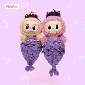Crochet Labubu Clothes – Purple Mermaid main view showcasing the handcrafted purple mermaid outfit with fish-scale texture