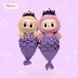 Crochet Labubu Clothes – Purple Mermaid main view showcasing the handcrafted purple mermaid outfit with fish-scale texture