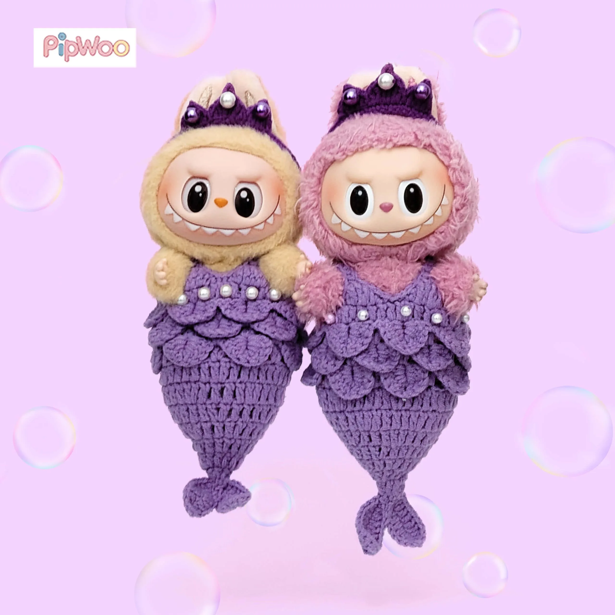 Crochet Labubu Clothes – Purple Mermaid main view showcasing the handcrafted purple mermaid outfit with fish-scale texture