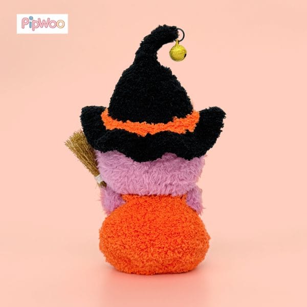 Back view of Crochet Labubu Clothes – Jack-o’-lantern revealing the simple romper back and neat crochet stitch work.